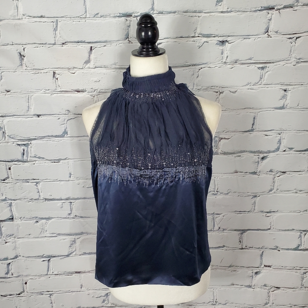 Philosophy di Alberta Ferretti Navy Silk Sleeveless Blouse
